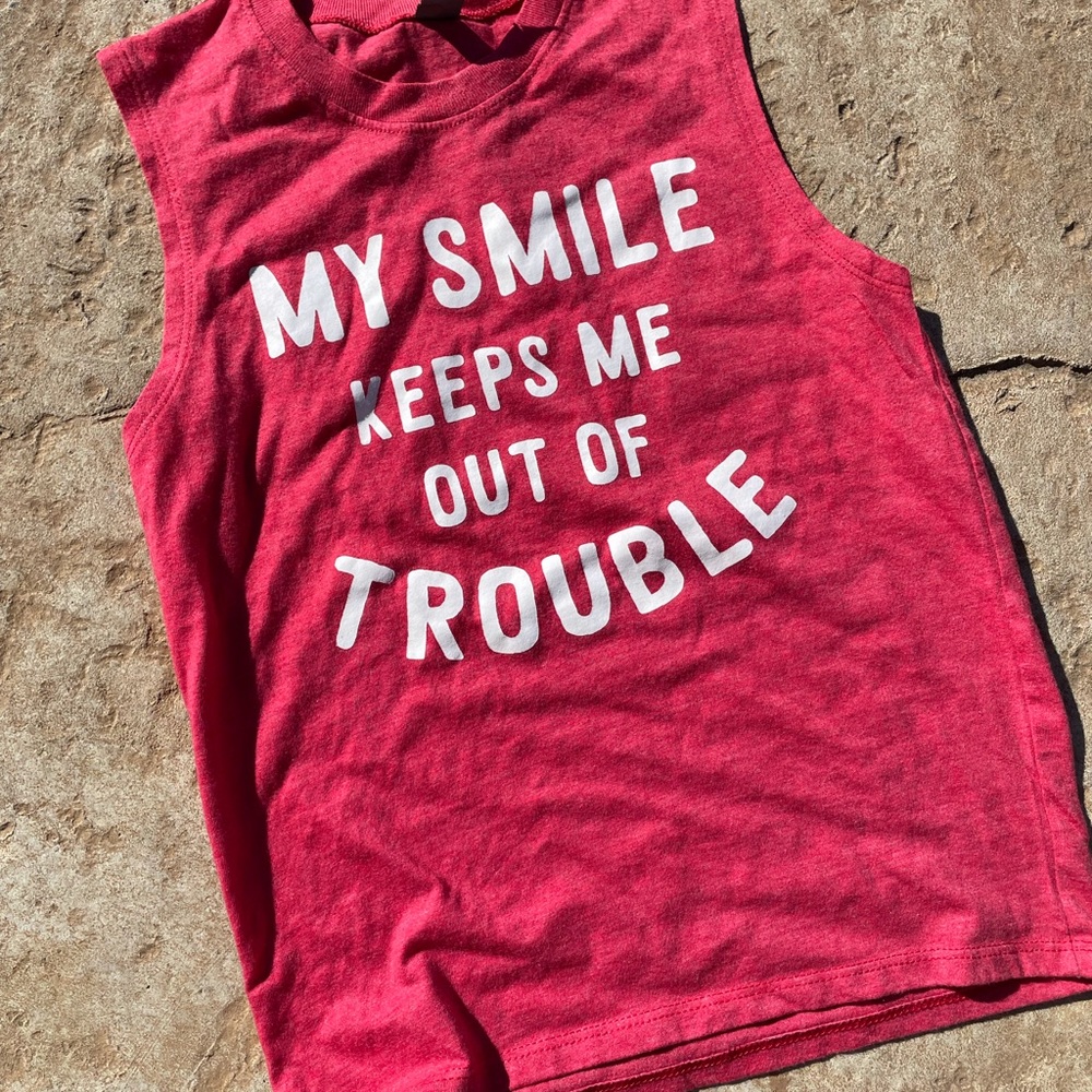 Boys muscle Tee -my smile keeps me out of trouble